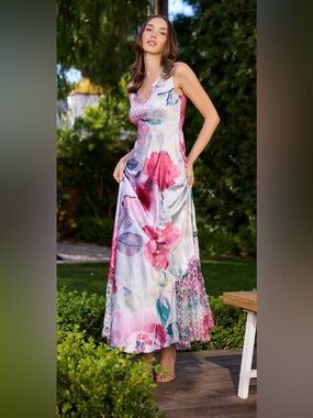 Komarov Pastel Dream Charmeuse Maxi Dress size XLarge